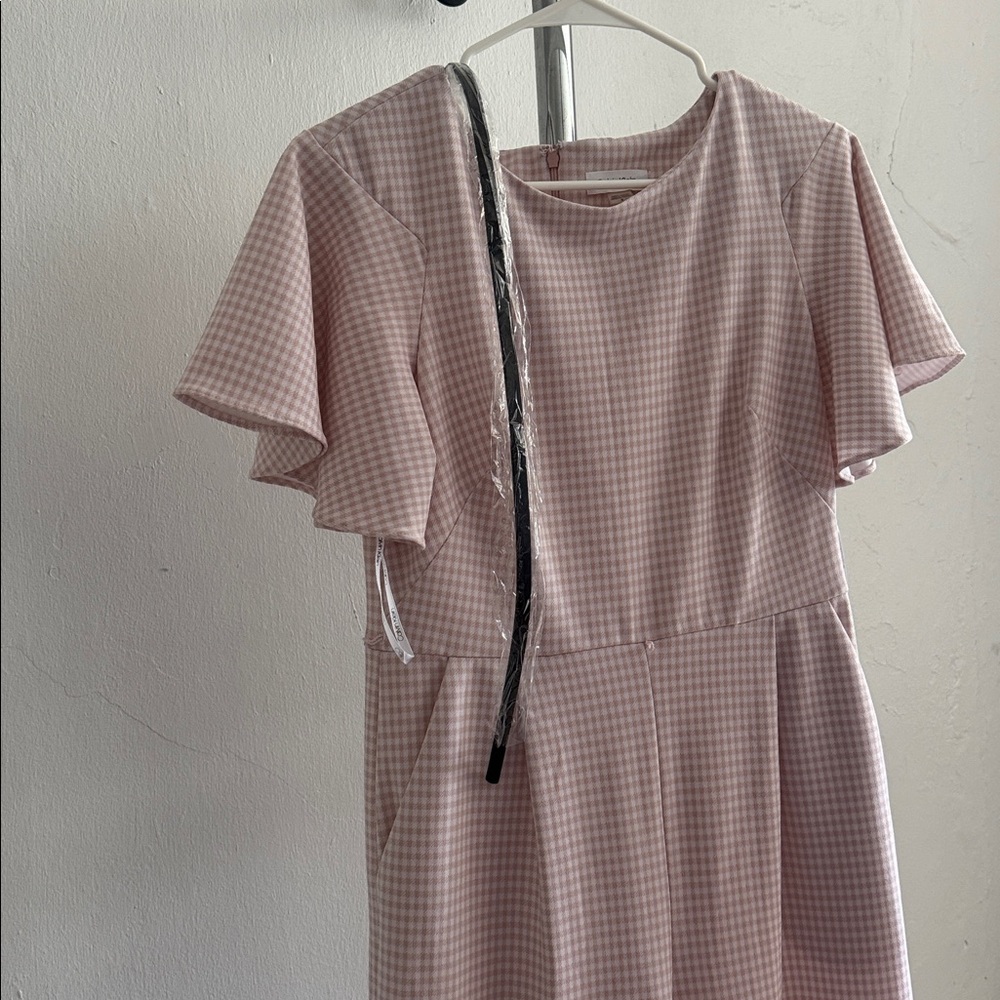Calvin Klein Soft Pink & White Houndstooth Sheath Jumpsuit - Picture 3 of 13
